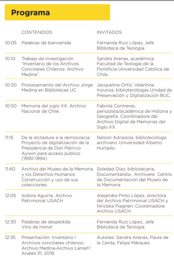 Programa Encuentro Archivos BibliotecasUC