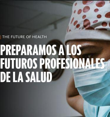 Imagen del afiche promocional del evento de Elsevier. Aparece una profesional de la salud y un texto que dice "preparamos a los futuros profesionales de la salud".