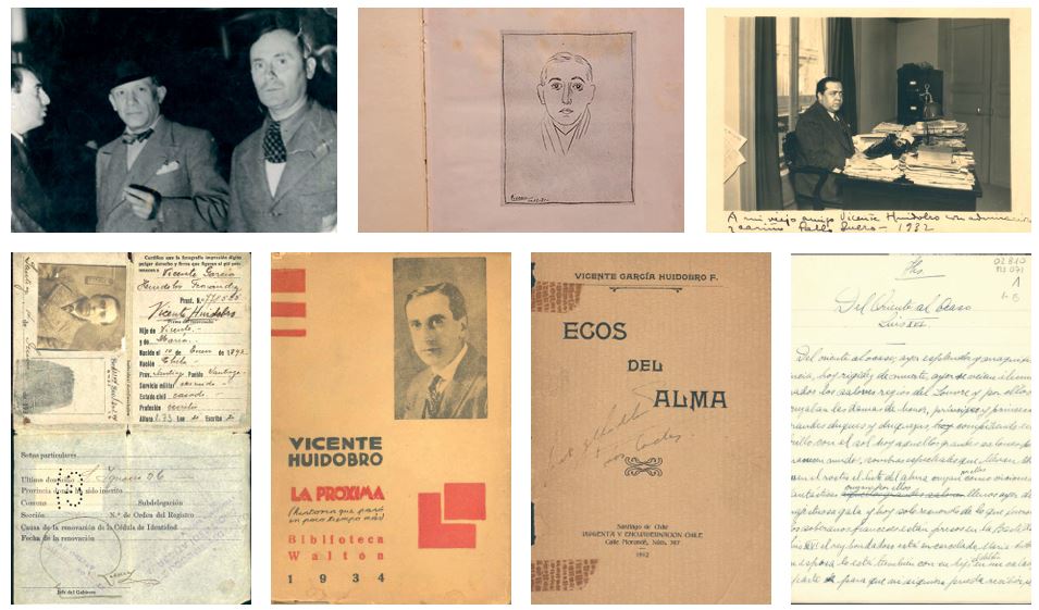 Compilado de imágenes del archivo de Vicente Huidobro, incluye fotografías y documentos, 